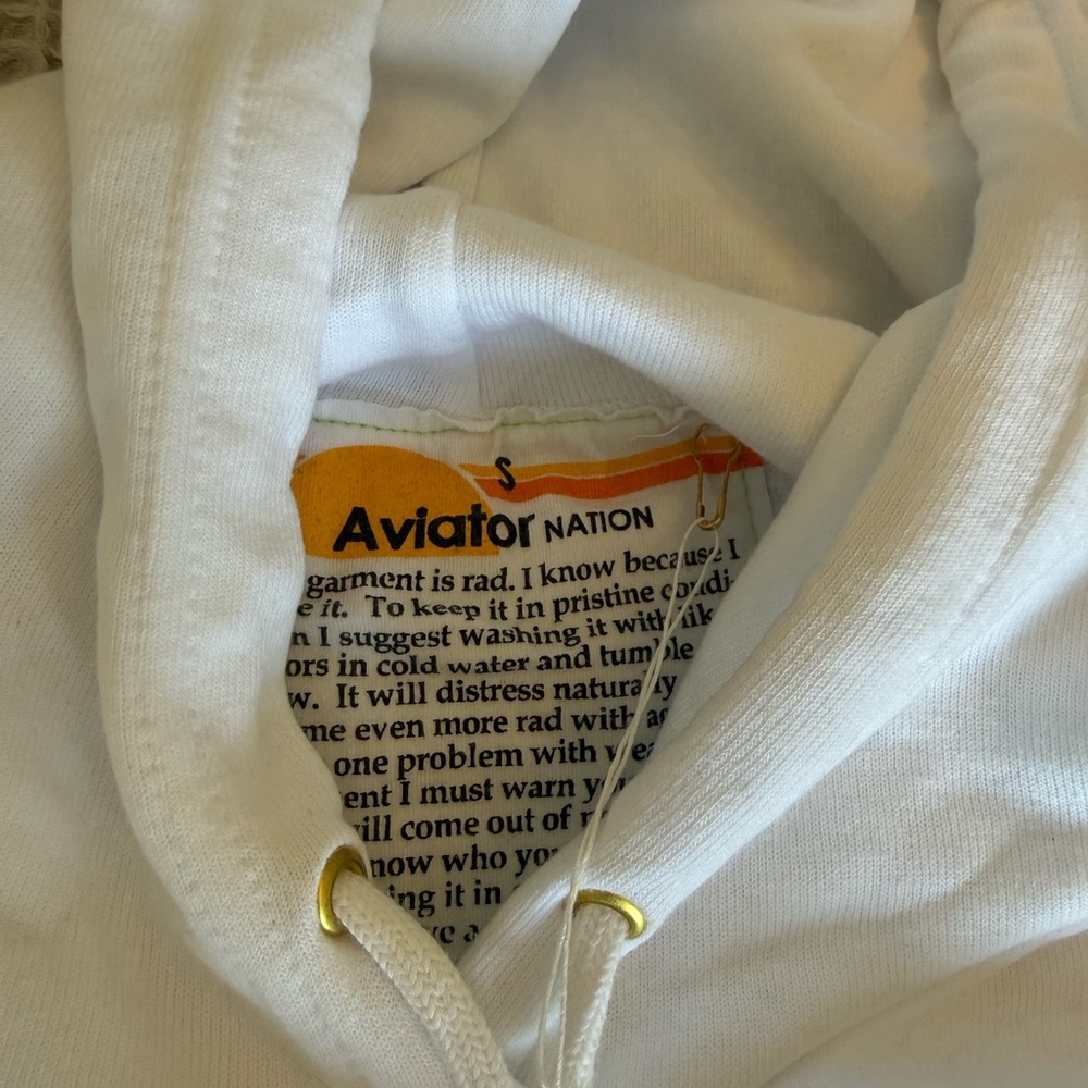 Aviator Nation BOLT STRIPE SLEEVELESS RELAXED CROPPED PULLOVER HOODIE - WHITE - Picture 2 of 5
